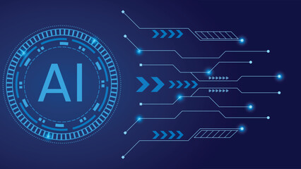 Abstract artificial intelligence tech background with circuit patterns and glowing blue lines on a dark backdrop, perfect for innovation, data, or computing themes