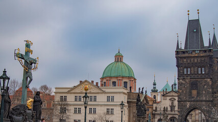 Naklejka premium Gloomy autumn weather in gothic Prague