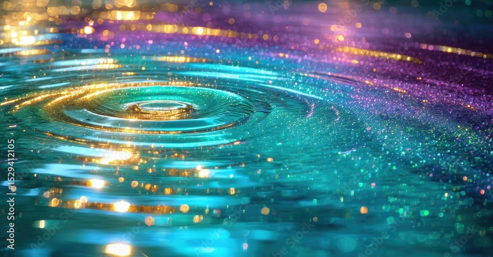 Poster vibrant water ripples, sparkling lights create mesmerizing effect. colors blend beautifully, forming