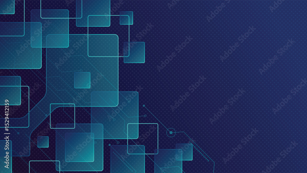 Wall mural futuristic tech background featuring glowing transparent squares and digital circuit lines over a da