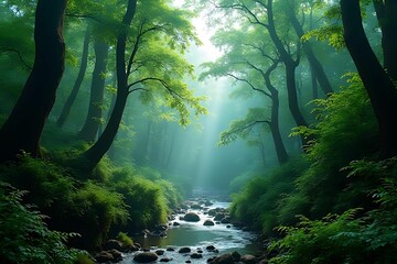 fog in the forest in morning