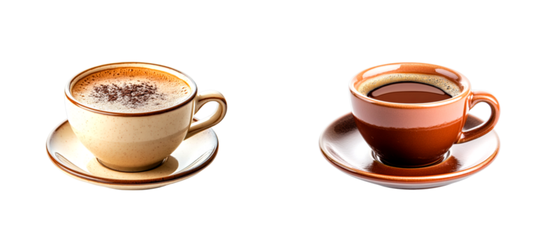 Warm drinks on display isolated set on transparent background