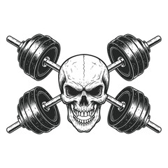 Skull with Crossed Dumbbells Fitness and Strength Emblem