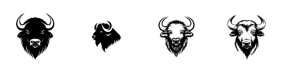 Black icons displayed featuring different buffalo illustrations in various styles and perspectives