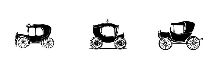 Fototapeta premium Set of black icon horse-drawn carriages showcasing different styles in a minimalist design