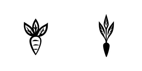 Set of black carrot icons featuring distinct leaf designs suitable for various graphic applications