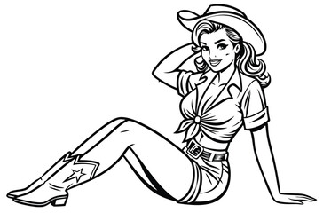 Pin-Up Cowgirl Illustration – Vintage Western Ink Drawing