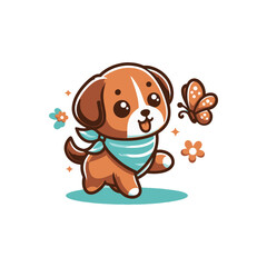 Playful puppy chasing a butterfly in a vibrant scene (1)