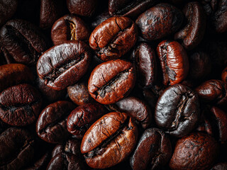 roasted coffee beans close-up, roasted coffee beans background and texture