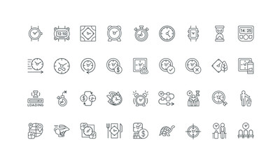 Digital and mechanical watches, fast rabbit and slow turtle, cycle thin black and red symbols vector illustration. Time and timeline arrow, clock and timer for period countdown, warning line icon se