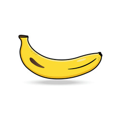 A curved yellow banana with a small brown spot and shadow, styled in a cartoon design