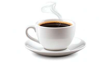 Hot Coffee Cup with Steam, and White Background.