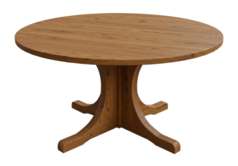 Round wooden dining table with a natural finish in a cozy indoor setting