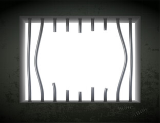 Broken prison bars in a cell. Prison escape. Vector illustration