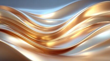 Obraz premium bronze wavy lines 3d rendering with shiny glossy metallic curves and reflections