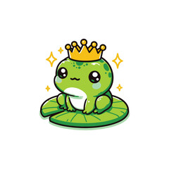 Cute cartoon frog wearing a crown on a lily pad
