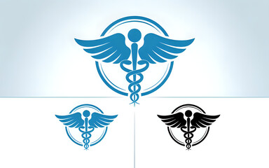 Caduceus Medical Symbol Variations in Blue and Black on a White Background