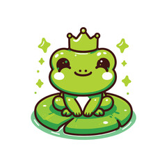 Obraz premium Cute cartoon frog wearing a crown on lily pad