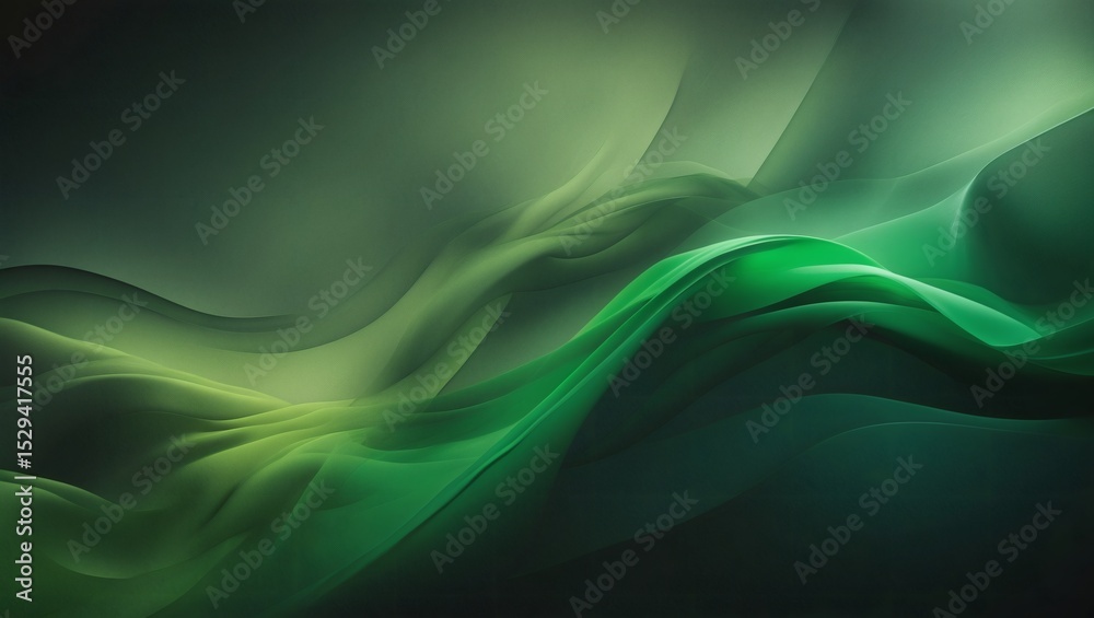 Poster abstract green fabric waves, elegant and flowing texture. light and shadow play creates a dreamy atm