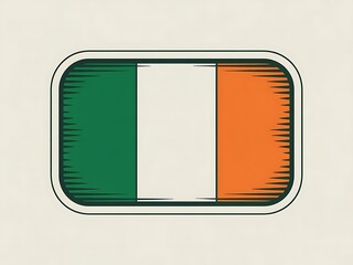 Stylized illustration of the Irish flag in a rounded square frame.