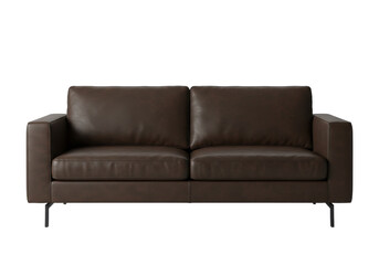 Modern brown leather sofa in a minimalist living room setting with natural light