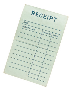 Blank receipt with sections for date, description, quantity, and price, organized in a grid format on transparent background.