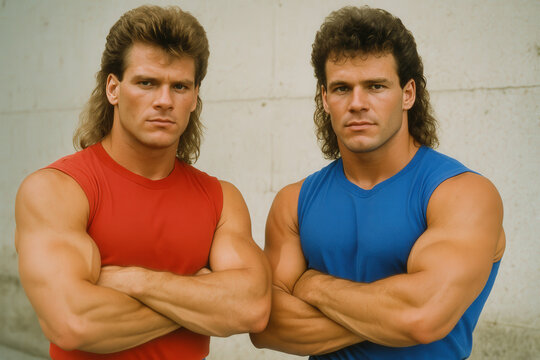Mullets and Muscles. Retro 80s guys that might have been called Meatheads.