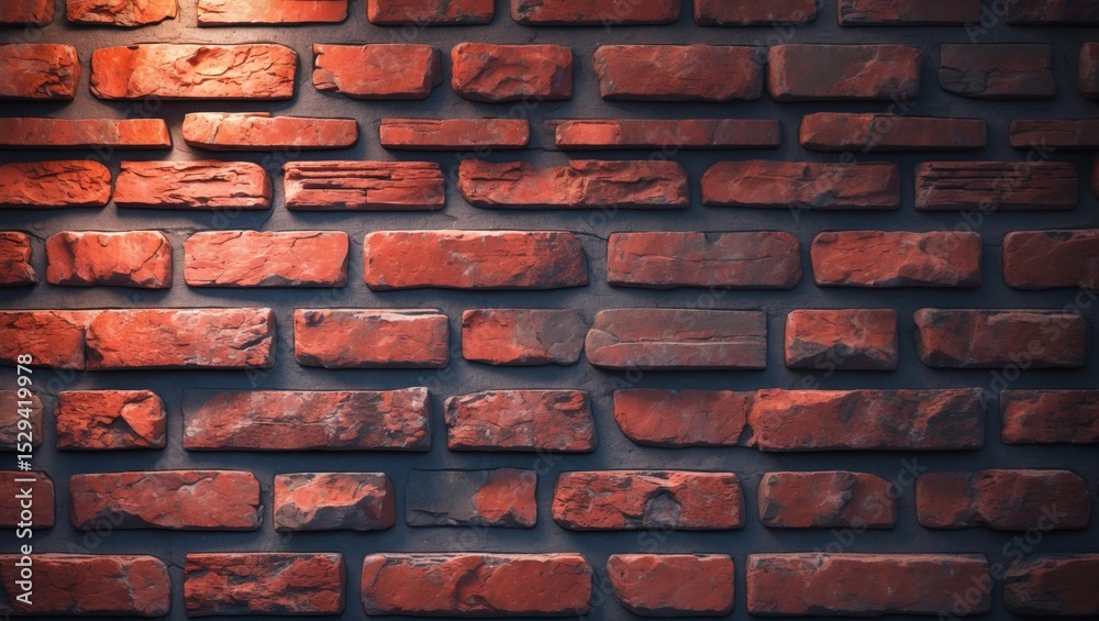 Poster a close-up shot of a brick wall, texture, with various brick arrangements and shadows, creating a se