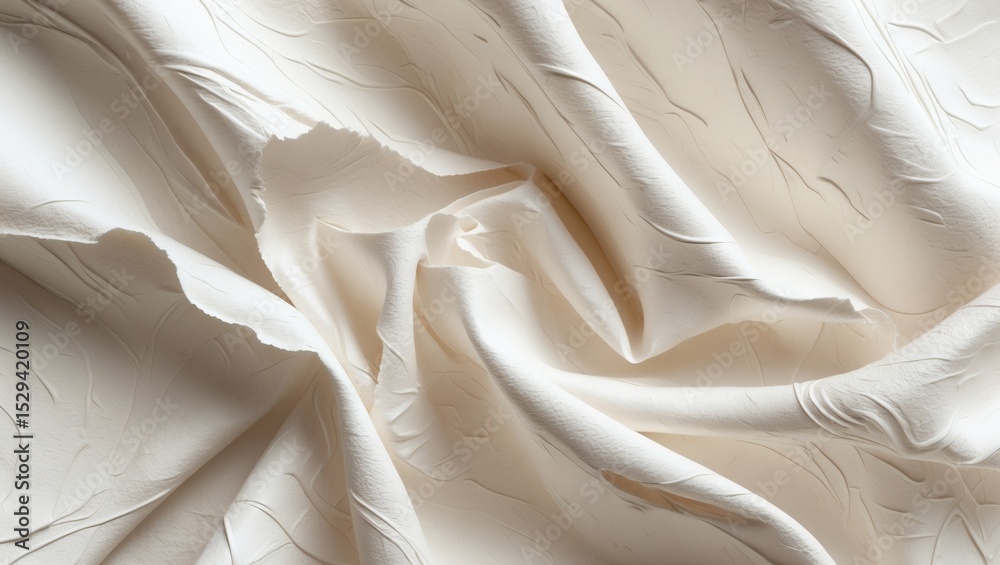 Poster delicate ivory fabric draped and textured, the soft folds and subtle highlights of the cloth create 