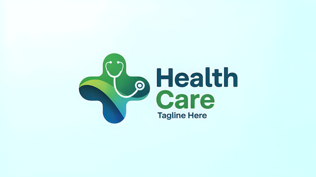 Modern Health Care Logo Design Featuring a Stethoscope and Gradient Cross Symbol