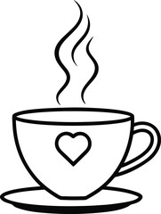 Coffee Cup with Heart Shaped Steam Romantic vector Line art illustration