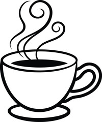 Simple Coffee Cup with Swirl Steam Flat vector Line art illustration
