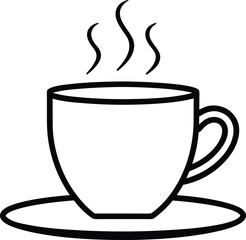 Vector Icon of a Steaming Coffee Mug with Saucer vector Line art illustration