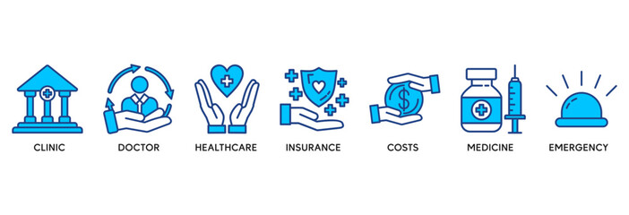 Medicare icon set vector illustration concept relate to clinic, doctor, healthcare, insurance, costs, medicine, and emergency