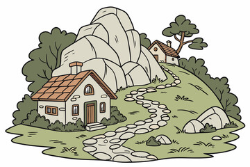 Vector Illustration of village rock