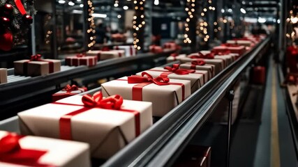 modern conveyor belt with christmas gifts  - Powered by Adobe