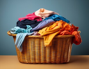 colorful laundry basket overflowing with clothes