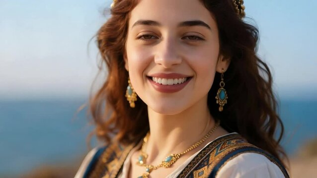 joven mujer hebrea/jud&iacute;a de Israel con sonrisa