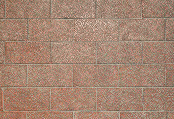 Decorative brown embossed street tiles with oval elements closeup