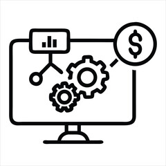 Obraz premium Computer screen showing gears data and dollar sign isolated on white background