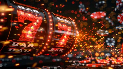 Experience the thrill of a casino with this vibrant image of a slot machine, featuring bright colors, sparkling lights, and iconic symbols that represent luck and fortunes.