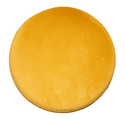 This bright yellow pouf on transparent background, offering stylish option for seating or decoration in modern interiors. Perfect for enhancing any living space. Top view, cut out seating point