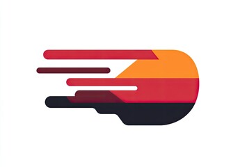 Abstract, dynamic logo with streaks of red, orange, and dark colors