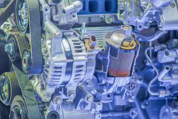 Detail of engine parts. Industrial machinery