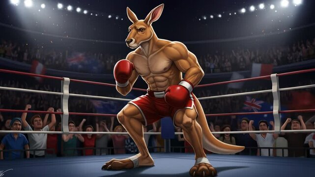 Kangaroo Boxer in the Ring: Cartoon Character Illustration