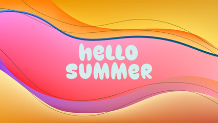 HELLO SUMMER BACKGROUND BRIGHT ABSTRACT GRADIENT MESH COLORFUL DESIGN VECTOR. GODD FOR FLYER, BANNERS, PRINT, WEBSITE, WALLPAPER, COVER DESIGN, GREETING CARD