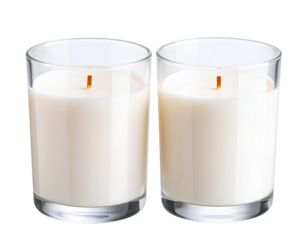 Duo of White Wax Candles in Clear Glass Jars on Transparent PNG Background