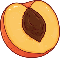 Peach Half with Pit Illustration - Juicy Fruit, Healthy Snack, Nutrition, Organic Produce, Vegan Diet, Vitamin Source, Natural Edible Stone Fruit
