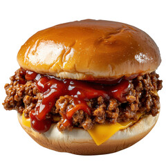 Delicious sloppy joe sandwich isolated on transparent background, PNG
