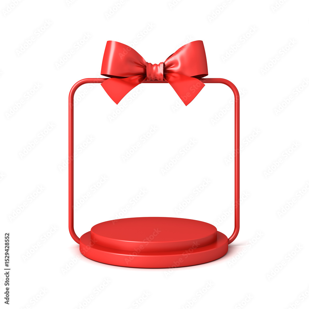 Poster Blank red gift box product display mockup round podium or red present box frame showcase pedestal isolated on white background with shadow minimal creative idea concepts 3D rendering